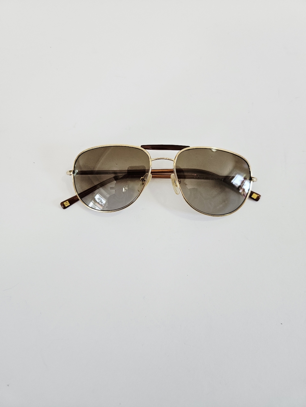 Vintage Brooks Brothers Gold Frame Oversized Aviator Grey Tint Pilot Sunglasses